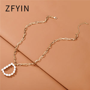 ZFYIN 2020 New Trendy Jewelry Fresh Water Pearl Alphabet Letters Initials  Pendant Necklaces for Women