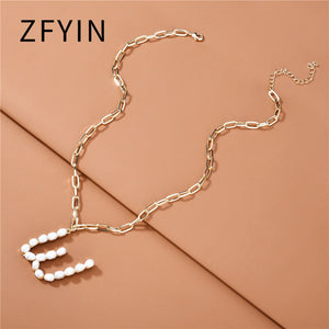 ZFYIN 2020 New Trendy Jewelry Fresh Water Pearl Alphabet Letters Initials  Pendant Necklaces for Women