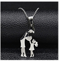 Load image into Gallery viewer, Mom Son Daughter Stainless Steel Zircon Copper Chain Necklace for Women Golod Color Statement Necklaces Jewelry bijoux N96S01