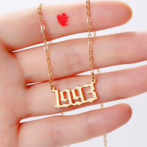 Bohemian English Number Letter Necklace Stainless Steel Chain Necklace for Women Birthday Gift Female Birth Year Necklaces
