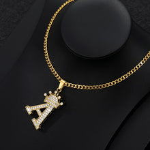 Load image into Gallery viewer, Crystal Zircon Alphabet Pendant Necklaces For Women Men Crown Initial Letter Necklace Hip Hop Gold Chain Jewelry Collier Bijoux