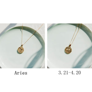 Gold Color 12 Constellation Coins Necklaces & Pendants Women Virgo Taurus Leo Short Chain Necklace Girls Gemini Celestial