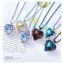 Load image into Gallery viewer, Women Silver Color Necklace Embellished with Crystals from Swarovski Necklace Angel Wings Heart Pendant Valentines Gift