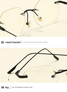 Women Rimless Alloy Glasses Frame, Women Ultralight Cat Eye Eyeglasses Frames, Prescription Presbyopia Myopia Optical Glass