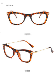 Women Cat Eye Optical Frames Brand Designer Lady Printing Eyewear Metallic Leg