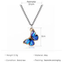 Carica l'immagine nel visualizzatore di Gallery, Korean Blue Gradient Butterfly Necklace for Women Girls Silver Color Rainbow Butterflies Pendant Choker Necklaces Jewelry Gift
