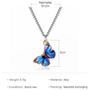 Korean Blue Gradient Butterfly Necklace for Women Girls Silver Color Rainbow Butterflies Pendant Choker Necklaces Jewelry Gift