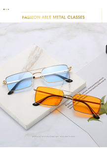 Square Women Sunglasses Alloy Metal Small Frame Clear Double Men's Sun Glasses Women Vintage Chic Female Shades Red Yellow