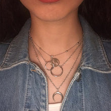 Carica l&#39;immagine nel visualizzatore di Gallery, Fashion Moon Circle Map Pendant Necklace for Women Jewelry Earth Choker Multilayer Bijoux Collares Mujer Collier Femme