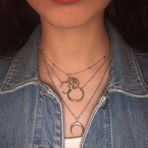 Fashion Moon Circle Map Pendant Necklace for Women Jewelry Earth Choker Multilayer Bijoux Collares Mujer Collier Femme