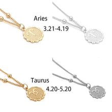Load image into Gallery viewer, Constellation Carve Coin Pendant Necklace Simple Copper Leo Beads Clavicle Chain Necklace Sexy Couple Jewelry
