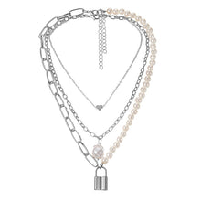 Carica l&#39;immagine nel visualizzatore di Gallery, Fashion 2 Layers Pearls Geometric Pendants Necklaces For Women Gold Metal Snake Chain Necklace New Design Jewelry Gift