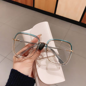 Green Clear Print Square Anti-blue Light Eyeglasses For Women Alloy Leopard Oversize Computer Myopia Glasses Frame Female Shades
