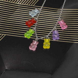 Cute candy color cartoon bear necklace DIY handmade colorful resin bear fresh necklace jewelry