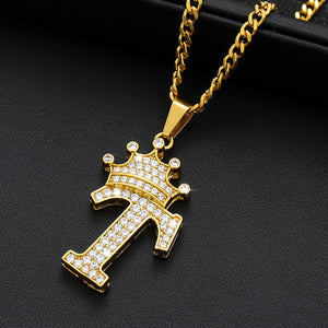 Crystal Zircon Alphabet Pendant Necklaces For Women Men Crown Initial Letter Necklace Hip Hop Gold Chain Jewelry Collier Bijoux