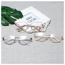 Load image into Gallery viewer, Peekaboo retro metal glasses frame cat eye female gold black clear lens triangle optical eyeglasses women&#39;s accessories