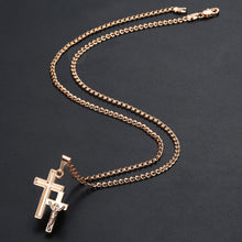Load image into Gallery viewer, Cross Crucifix Clear Crystal Pendant Necklace for Men Women 585 Rose Gold Prayer Jesus Snail Link Chain Wholesale Jewelry GPM26