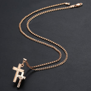Cross Crucifix Clear Crystal Pendant Necklace for Men Women 585 Rose Gold Prayer Jesus Snail Link Chain Wholesale Jewelry GPM26
