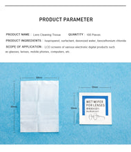 Load image into Gallery viewer, MERRY&#39;S Lens Cleaning Wipes Cleaning for Glasses Lenses Sunglasses Camera Lenses Cell Phone Laptop Lens Clothes 100ct Pack