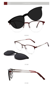 Retro Cateye Polarized Sunglasses Women Clip on Brand Designer Optical Myopia Eyeglass Frame Magnetic Glasses