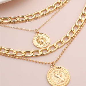 Punk Miami Cuban Choker Necklace Colar Hip Hop Big Thick Chunky Chain Fashion Queen Coin Pendant Necklace Women Jewelry