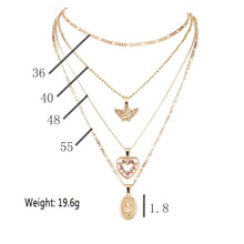 Carica l&#39;immagine nel visualizzatore di Gallery, 4Pcs/Set Women Necklaces Angel Heart Pink Crystal Virgin Mary Pendant Clavicle Chain Multilayer Gold Necklace Set Jewelry Gift