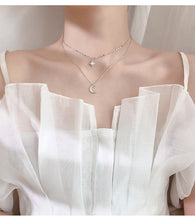 Load image into Gallery viewer, Fashion Silver Plated  Moon and Star Double Layer Chain Link Pendant Necklaces for Women Fine Jewelry
