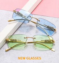Load image into Gallery viewer, Fashion Rimless Rectangle Sunglasses Women Retro Cheetah Decoration Clear Ocean Lens Eyewear Men Sun Glasses Shades UV400