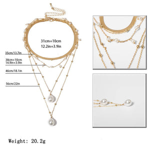 Bohemian Multi Layer Imitation Pearl Tassel Choker Necklace Collar Statement Pendant Necklace for Women Jewelry