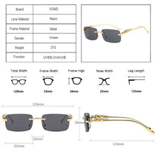 Load image into Gallery viewer, Fashion Rimless Rectangle Sunglasses Women Retro Cheetah Decoration Clear Ocean Lens Eyewear Men Sun Glasses Shades UV400