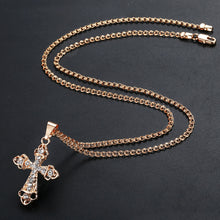Load image into Gallery viewer, Cross Crucifix Clear Crystal Pendant Necklace for Men Women 585 Rose Gold Prayer Jesus Snail Link Chain Wholesale Jewelry GPM26