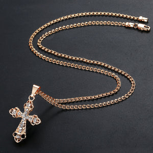 Cross Crucifix Clear Crystal Pendant Necklace for Men Women 585 Rose Gold Prayer Jesus Snail Link Chain Wholesale Jewelry GPM26