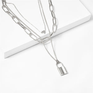 Multi Layer Lover Lock Pendant Choker Necklace Steampunk Padlock Heart Chain Necklace Collier Best Couple Jewelry Gift
