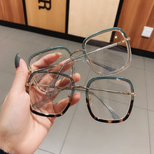 Load image into Gallery viewer, Green Clear Print Square Anti-blue Light Eyeglasses For Women Alloy Leopard Oversize Computer Myopia Glasses Frame Female Shades