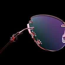 Load image into Gallery viewer, Gmei Optical Z2878 Ultra-light Alloy Women Pink Rimless Glasses Frame With Diamond Trimming Cut Gradient Tinted Plano Lenses