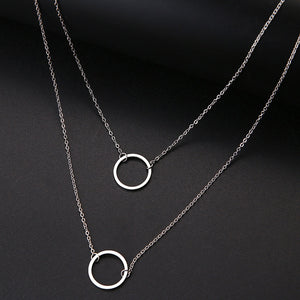 Women Double Round Geometric Pendant Necklace Stainless Steel Gold and Silver Color Jewelry Gift