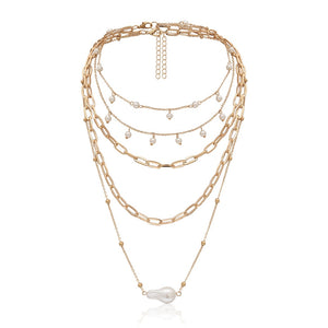 Bohemian Multi Layer Imitation Pearl Tassel Choker Necklace Collar Statement Pendant Necklace for Women Jewelry