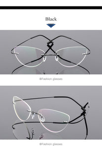Women Titanium alloy Screwless Rimless Cat Eye Glasses Frame, Ultralight Frameless Optical Frames For Prescription Myopia F860