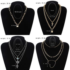 2020 New Trendy Metal Hip Hop Lock Necklaces Punk Cross Pendant Necklace Gold/Silver Color For Women Men Jewelry Gifts