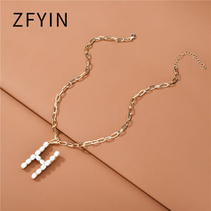 ZFYIN 2020 New Trendy Jewelry Fresh Water Pearl Alphabet Letters Initials  Pendant Necklaces for Women