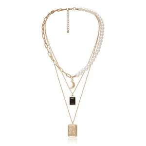 Punk Multi Layered Pearl Choker Necklace Collar Statement Virgin Mary Coin Crystal Pendant Necklace Women Jewelry