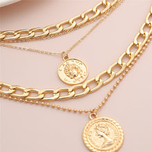 Carica l'immagine nel visualizzatore di Gallery, Punk Multi Layer Curb Cuban Chunky Thick Portrait Choker Necklace Women Vintage Carved Coin Pendant Necklace Jewelry