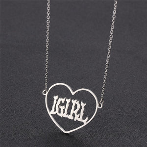 High Polished IGIRL Heart Necklace I GIRL Stainless Steel Heavy Duty Gothic Streetwear Bead Chain Choker Necklace Bijoux Femme