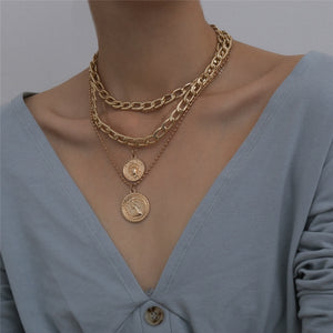Punk Miami Cuban Choker Necklace Colar Hip Hop Big Thick Chunky Chain Fashion Queen Coin Pendant Necklace Women Jewelry