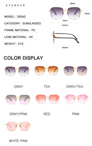 Square Sunglasses Women Frameless Gradient Sun Glasses Women/Men Brand Designer Retro Pink Outdoor Lentes De Sol Mujer