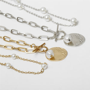 Baroque Pearl Coin Pendant Choker Necklace for Women Wedding Punk Bead Lariat Gold Color Long Chain Necklace Jewelry Gift