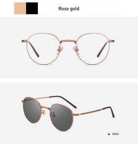 Anti Blue Light Glasses Women Titanium Frame Round Clear Computer Glasses Photochormic Optical Eyeglasses  New BF1820