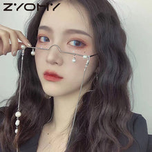 Carica l&#39;immagine nel visualizzatore di Gallery, Ciondolo di perle moda retrò senza lenti Occhiali da vista Mezza montatura Occhiali da vista Montatura per ragazza Occhiali senza catena Foto per feste Prop 