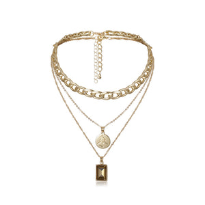 Punk Multi Layered Pearl Choker Necklace Collar Statement Virgin Mary Coin Crystal Pendant Necklace Women Jewelry