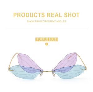Dragonfly Sunglasses Women 2022 Fashion Brand Retro Steam punk Frameless Sun Glasses For Woman Girls Shades Oculos